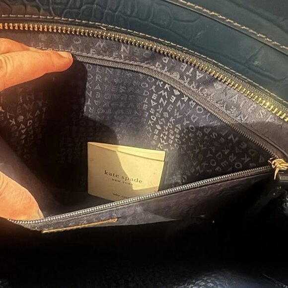 Kate Spade Croc Embossed Bristol Drive Elissa Tote Bag Blue - Picture 7 of 10